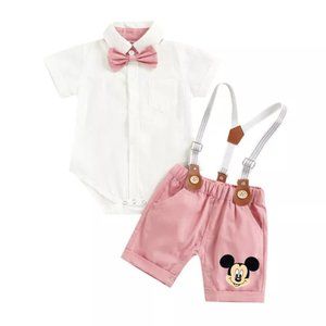 Mickey Mouse Boy Smash Disney First Second Birthday Outfit Clothes Suspenders